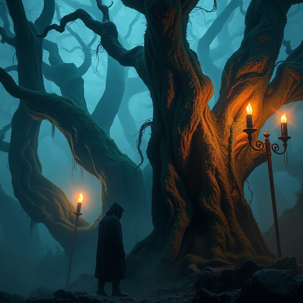 Mystified Figure in Forest: Fantasy Concept Art