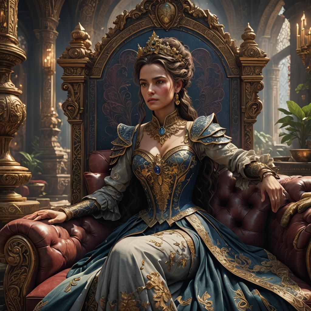 Beautiful Persian Woman on Classic Sofa, Detailed Matte Pain...