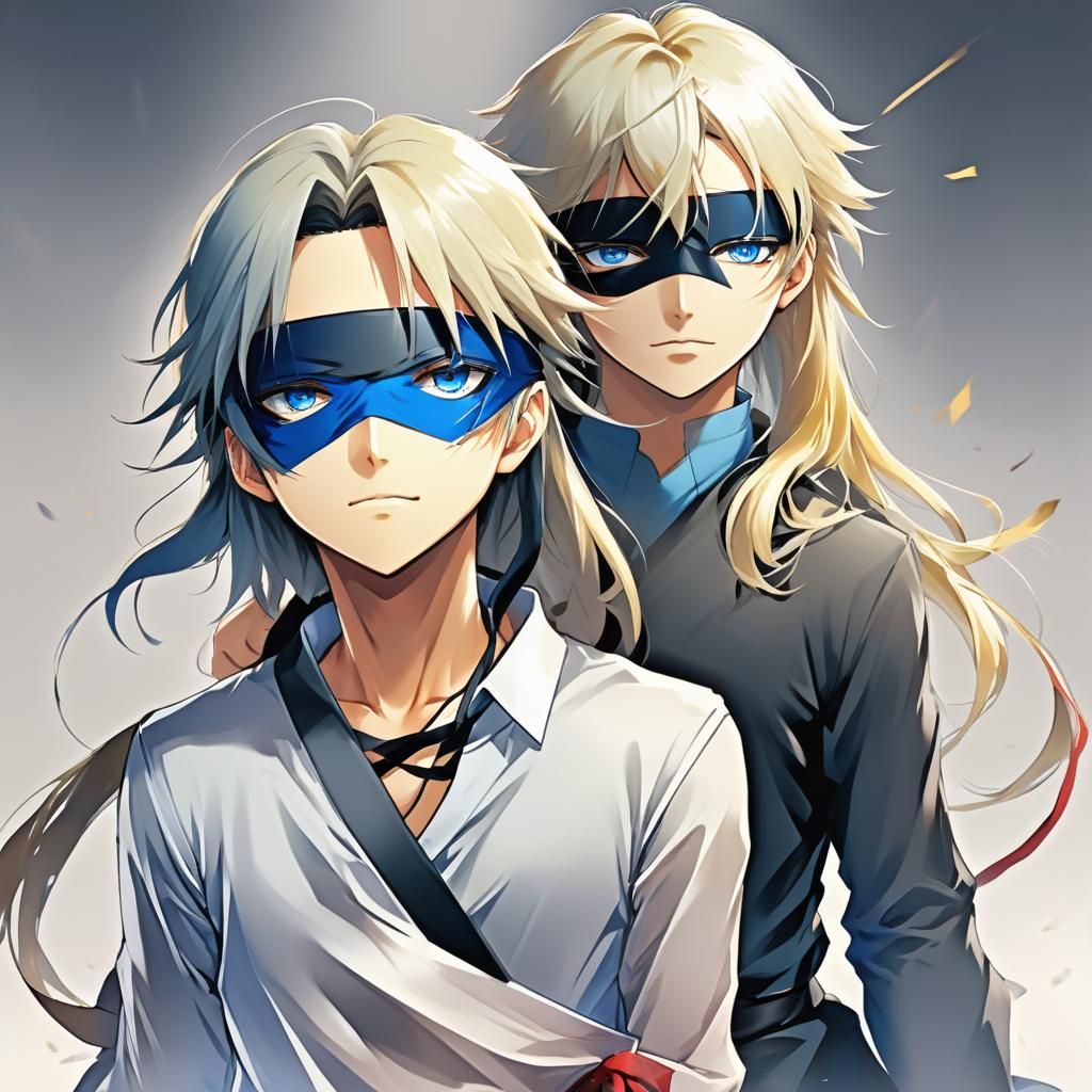 Anime Style: Blindfolded Man and Blond Woman
