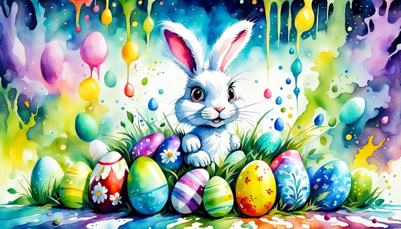 Easter Bunny Fantasy in Watercolor Style
