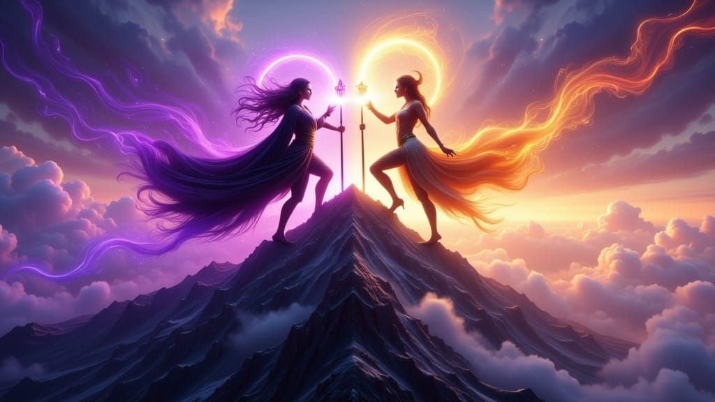 Epic Mage Battle on Mountain Peak