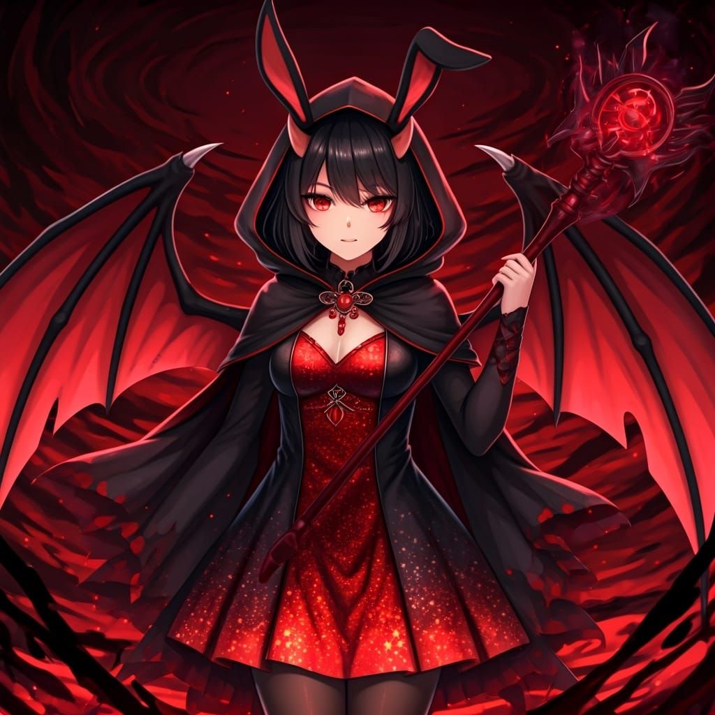 Anime Girl Guardian of Hell with Demon Wings