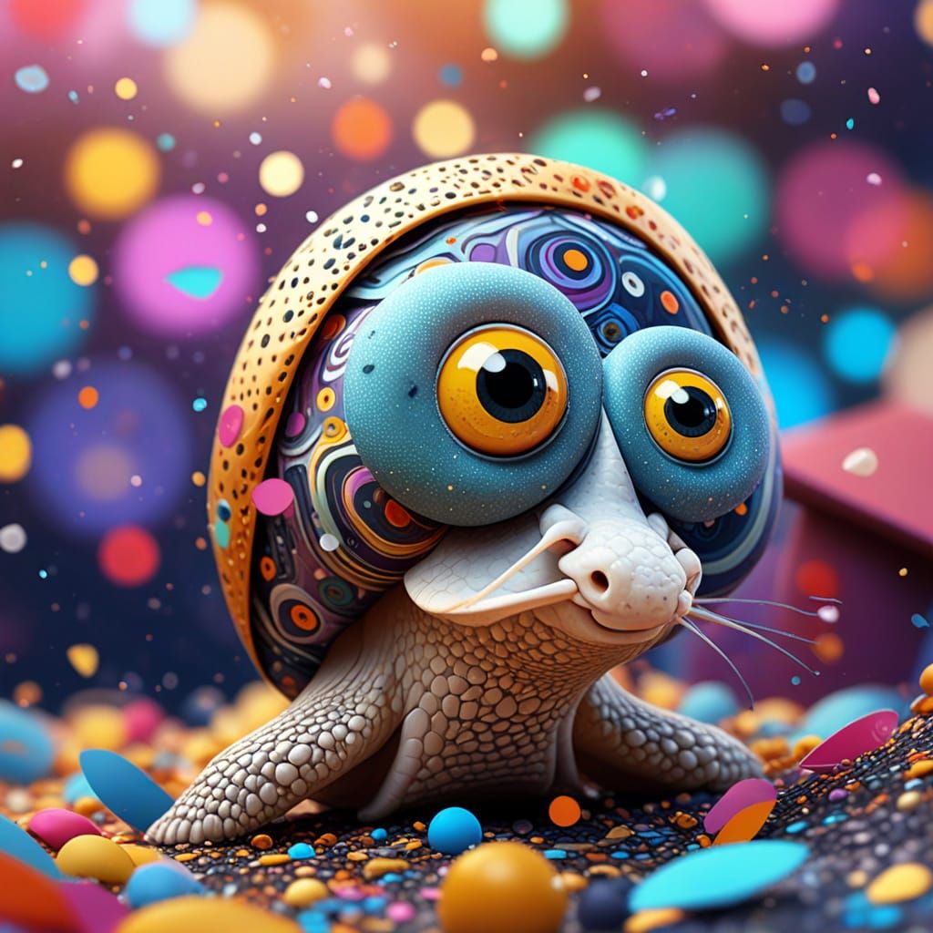 Graduating Snail in Vibrant Fractal Landscape