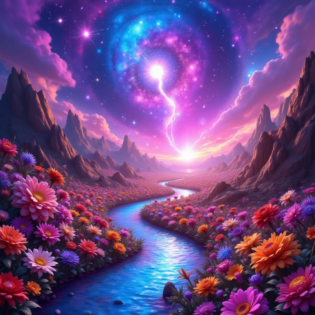 Vibrant Road Through Whimsical Flower Landscape