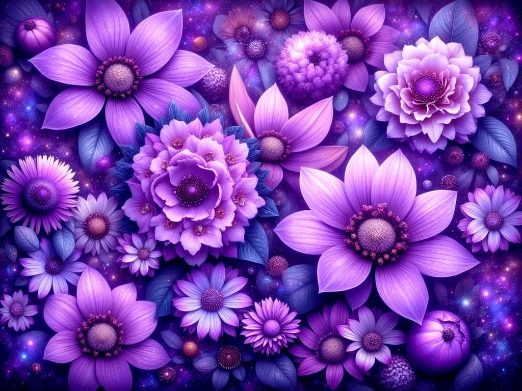 Purple Florals in Monochromatic Abstract Patterns