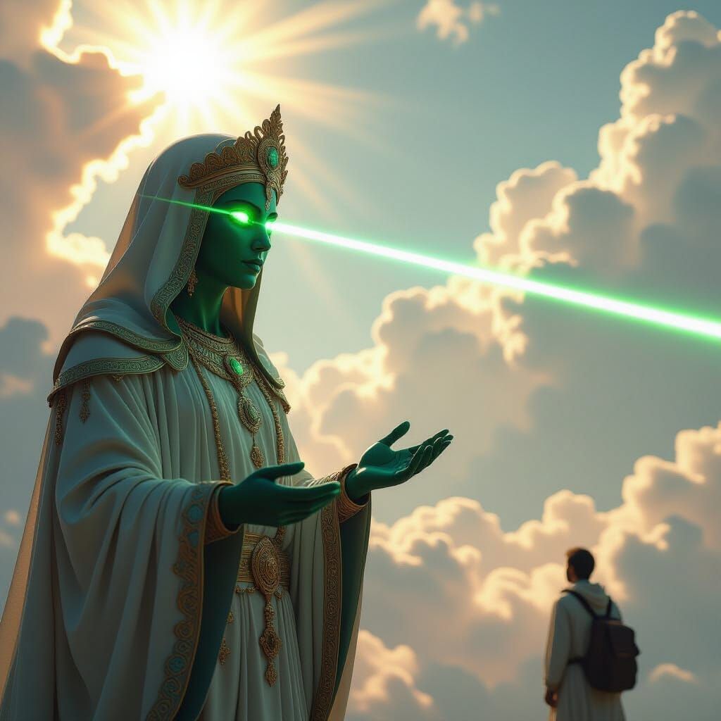 Mystic Statue with Emerald Eyes Shooting Laser Beams