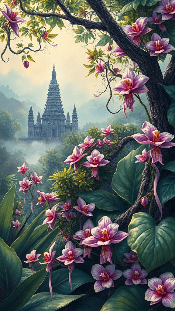 Enchanted Jungle with Ancient Ruins in Surreal Style