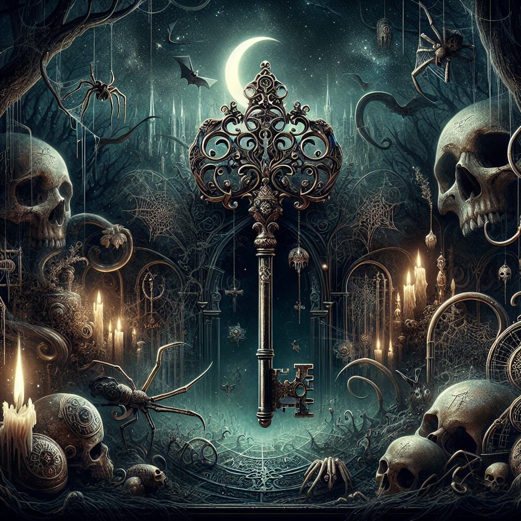 Eerie Skeleton Key in Gothic Dark Forest