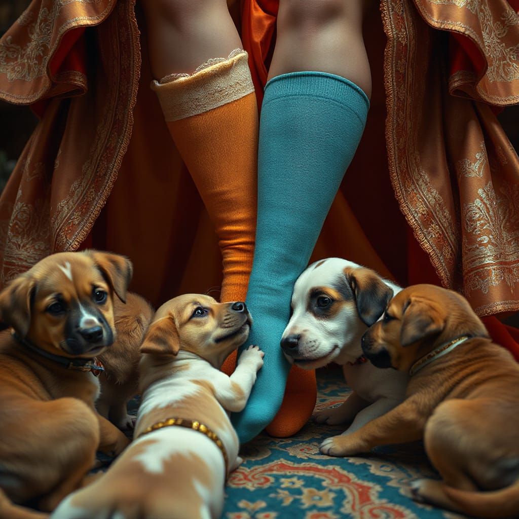 Elegant Socks and Playful Puppies in Digital Art Style
