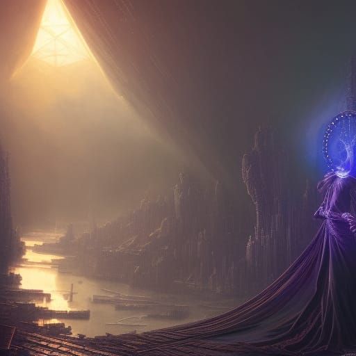 Sapphire Cyberpunk Apparition in Gustave Doré Style