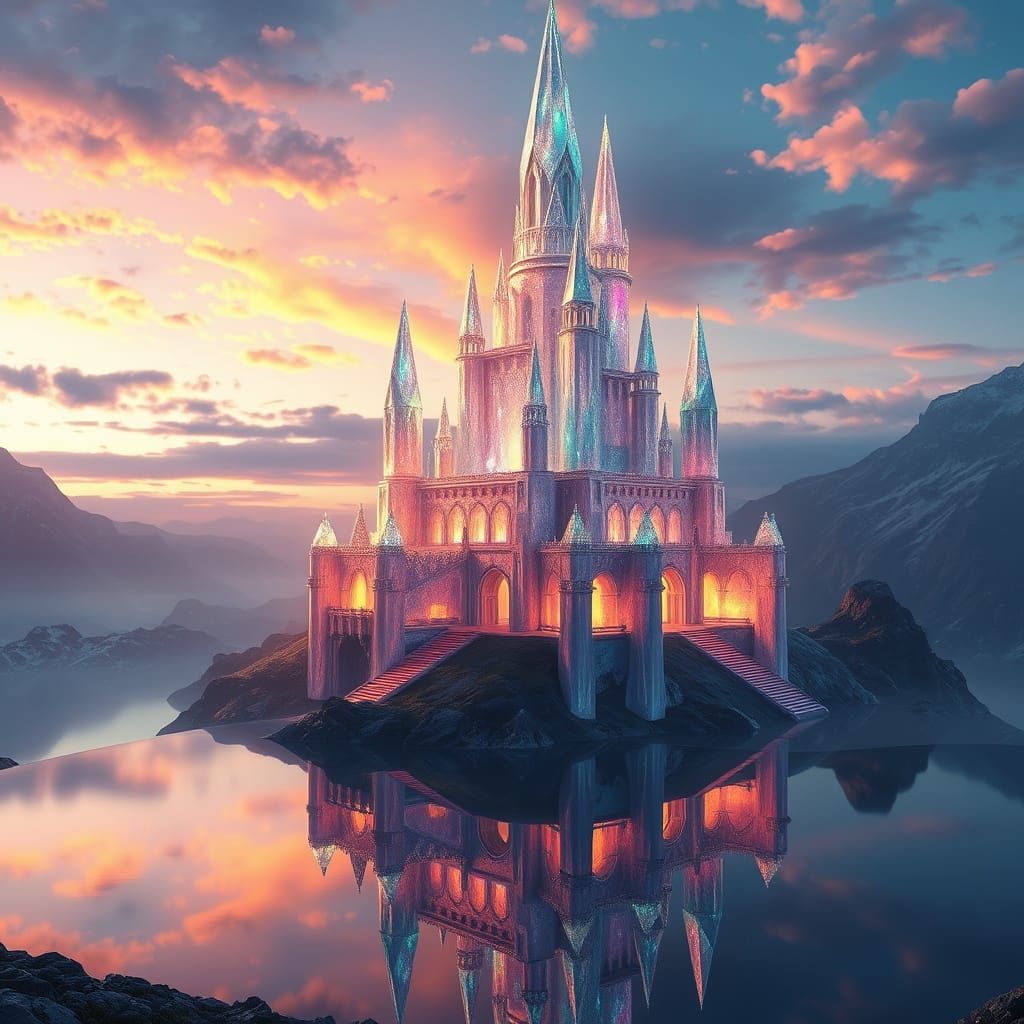 Luminous Crystal Citadel at Dawn: Fantasy Concept Art