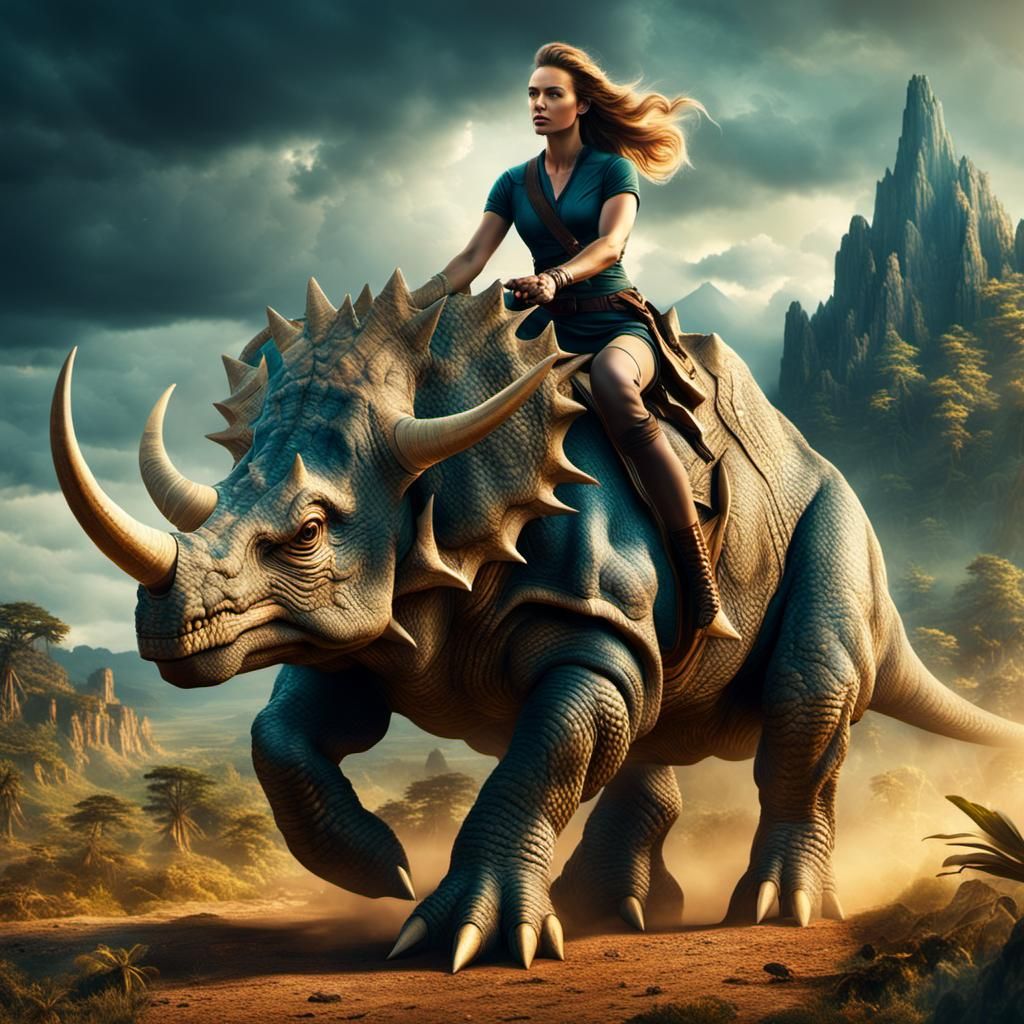 Queen Rides Triceratops: Detailed Digital Matte Painting
