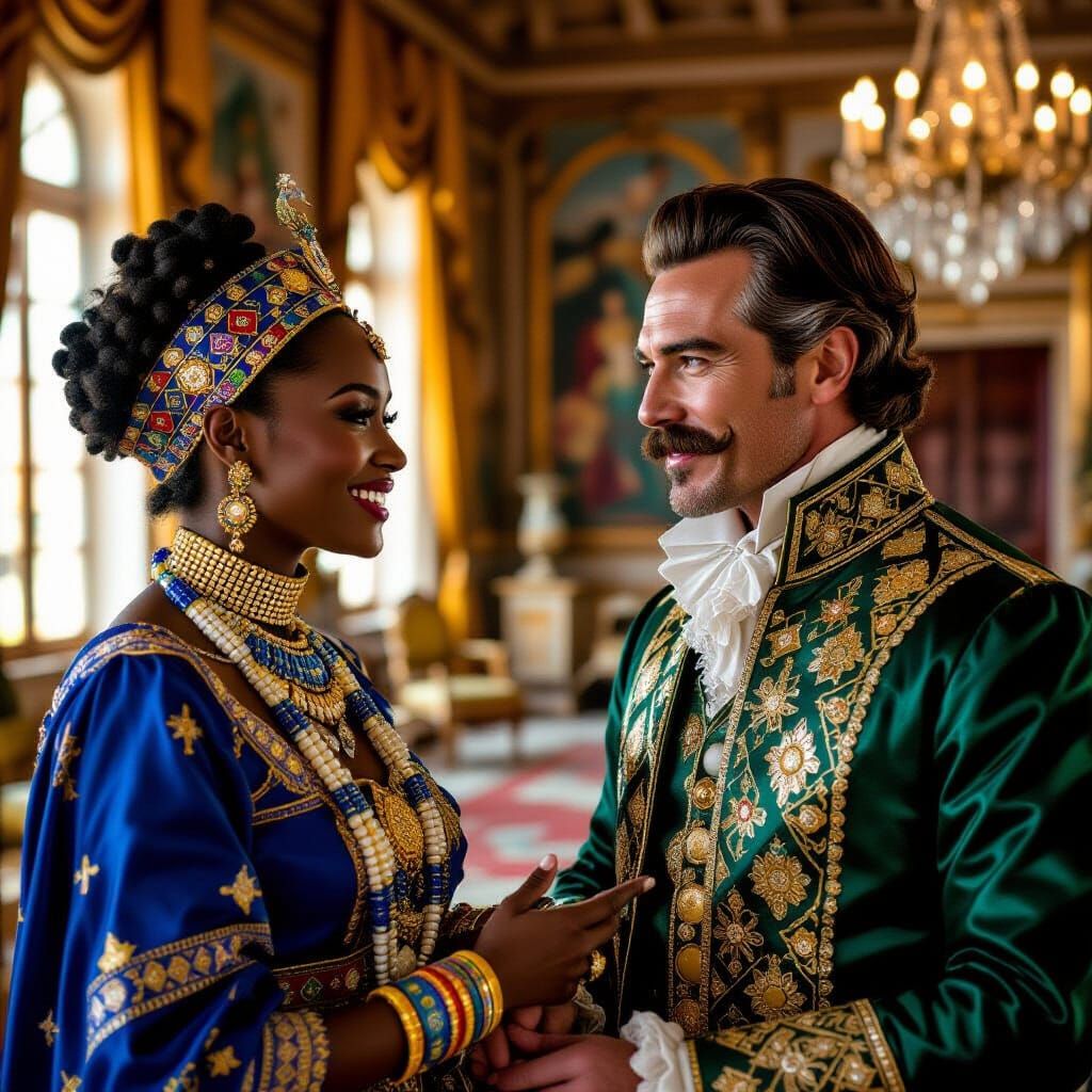 Masai Woman and Renaissance Gentleman in Italian Palace