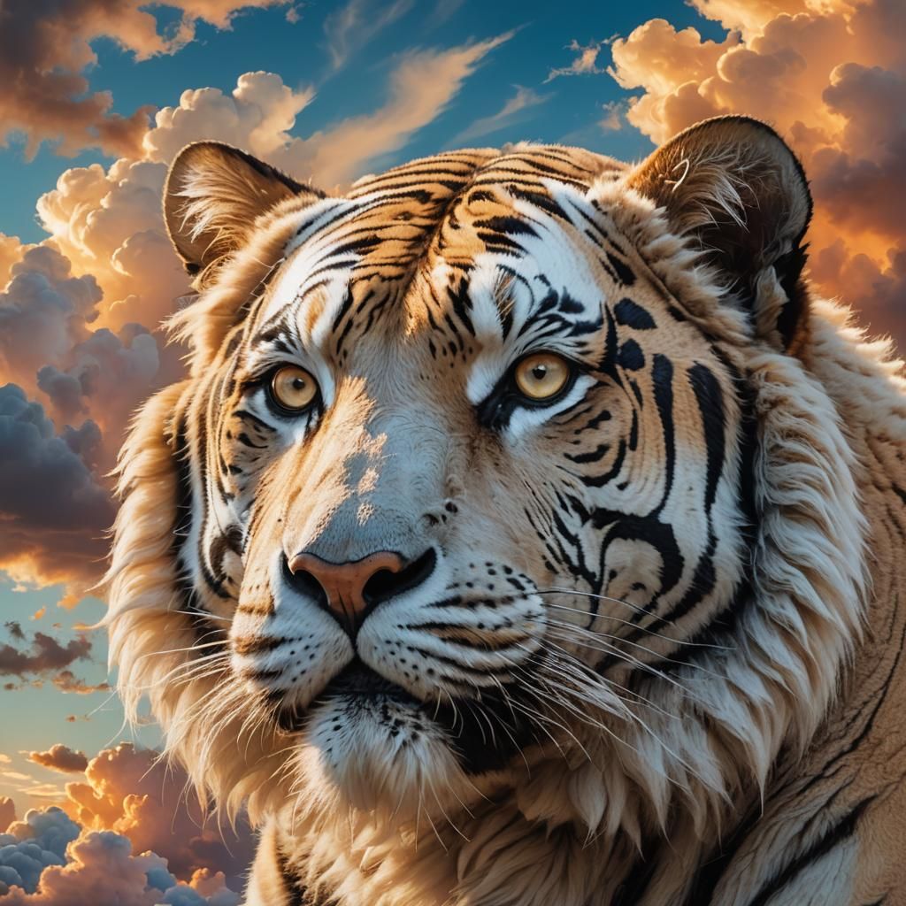 Cloud-Tiger Portrait in Surrealist Style