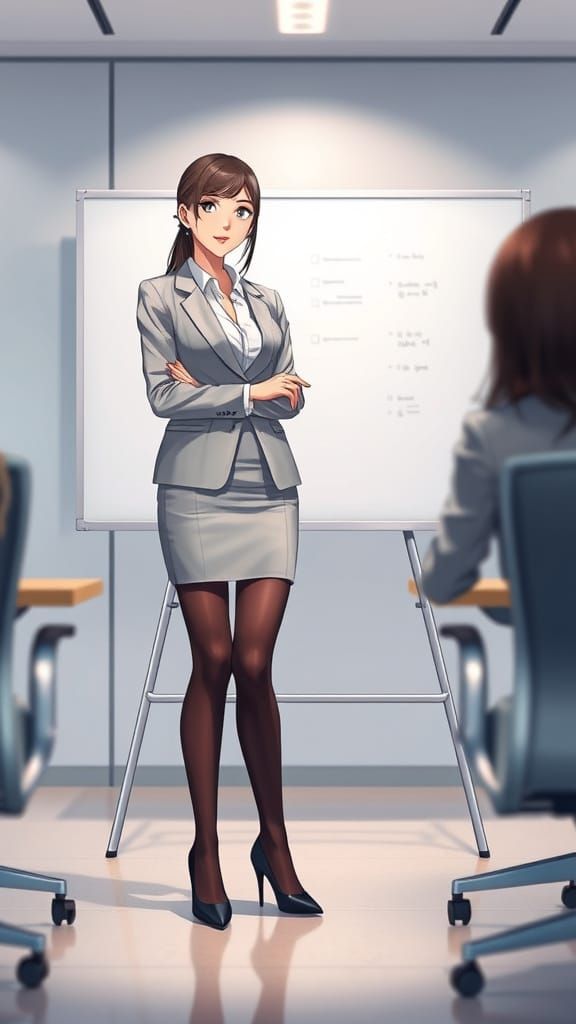 Stylish Office Lady Presenting Project in Anime Style