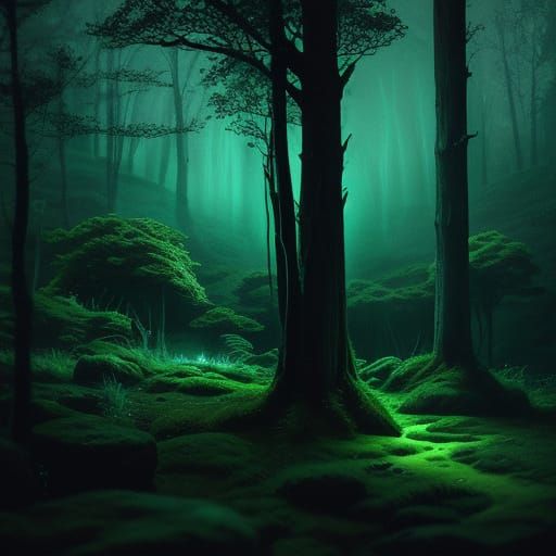 Dark Spring Night Aglow With Fireflies