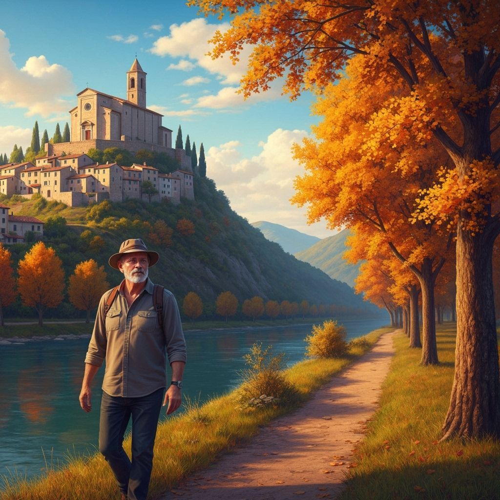 Serene Italian Man in Autumn Landscape Digital Painting