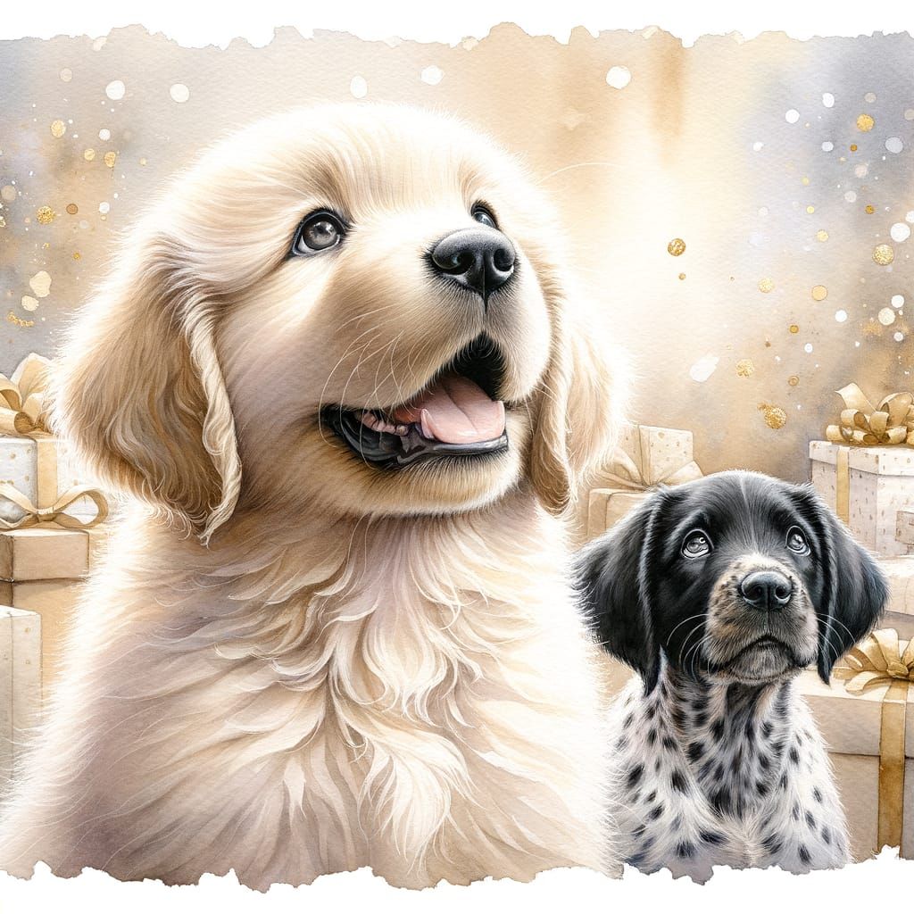 Golden Retriever Puppy with Pointer Puppy, Birthday Gifts