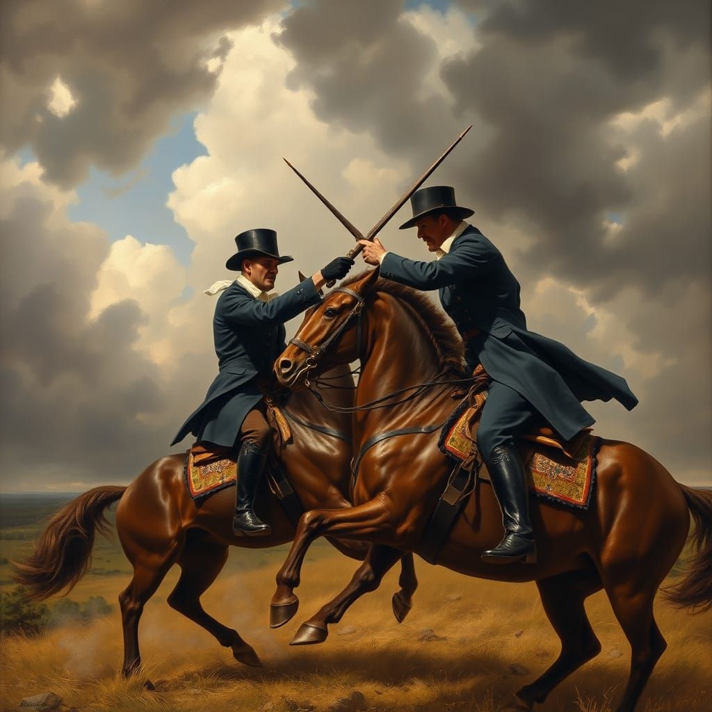 Two Men Engage in a Fierce 19th-Century Duel on Horseback in...