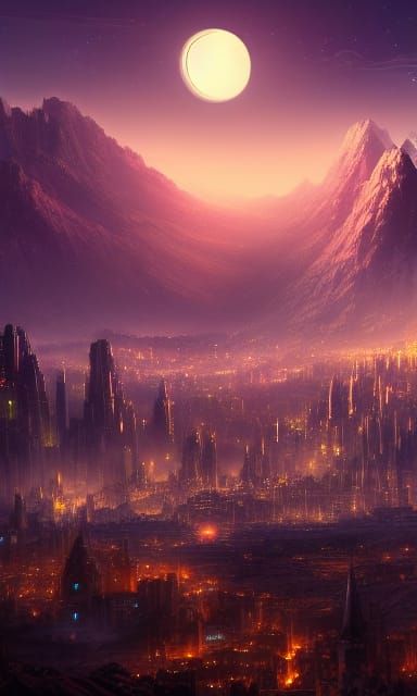 Silver City at Night: Detailed Matte Painting