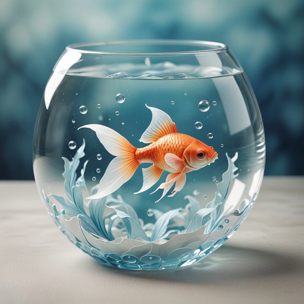 Delicate Origami Goldfish in a Paper Fishbowl