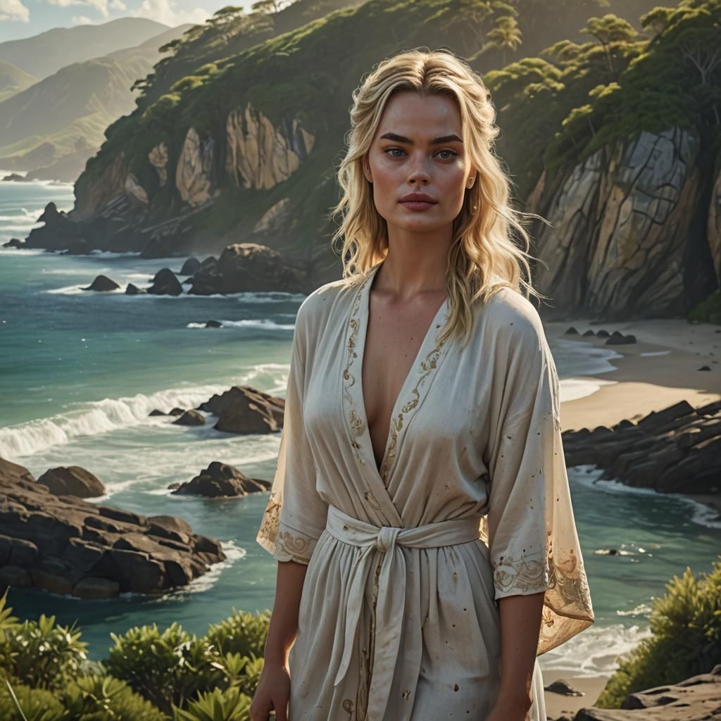 Blonde Woman in Island Landscape: Fantasy Concept Art