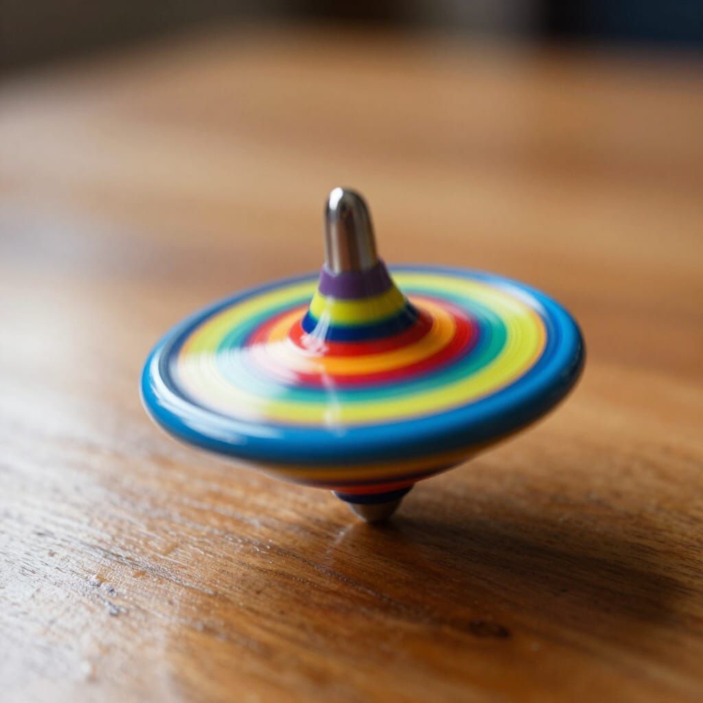 Vibrant Spinning Top in Motion Photorealistic Style