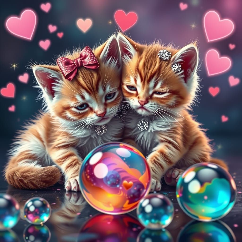 Whimsical Kitten Gathering in Vibrant Fantasy Realm