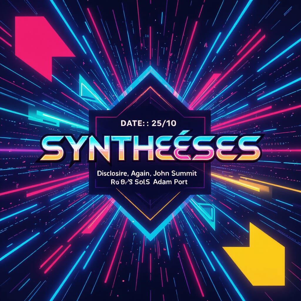 SYNTHÉSES House Music Festival Poster: Retro-Futuristic Neon...