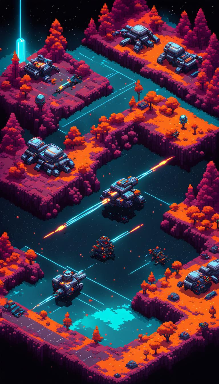 8-bit Pixel RPG Landscape with Laser Robots