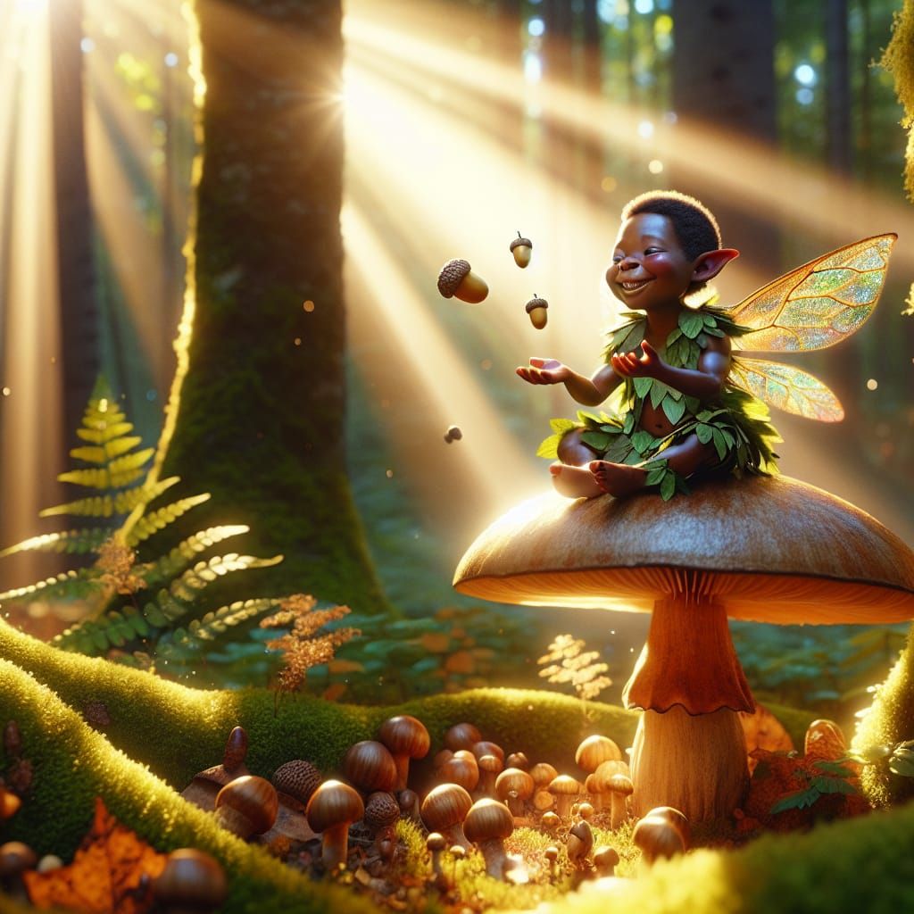 Whimsical Fairy Amidst Sunlit Forest