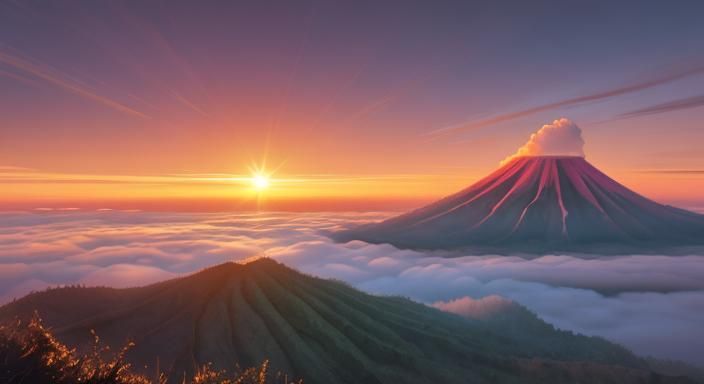 Mount Batur Sunrise: A Digital Landscape Painting