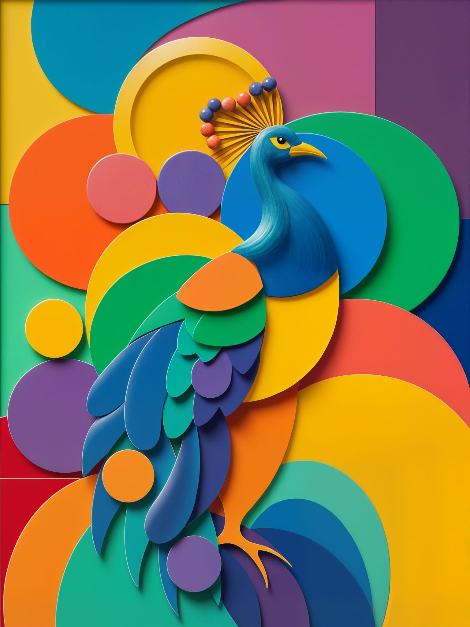 Geometric Patterned Peacock Art in Bright Colors