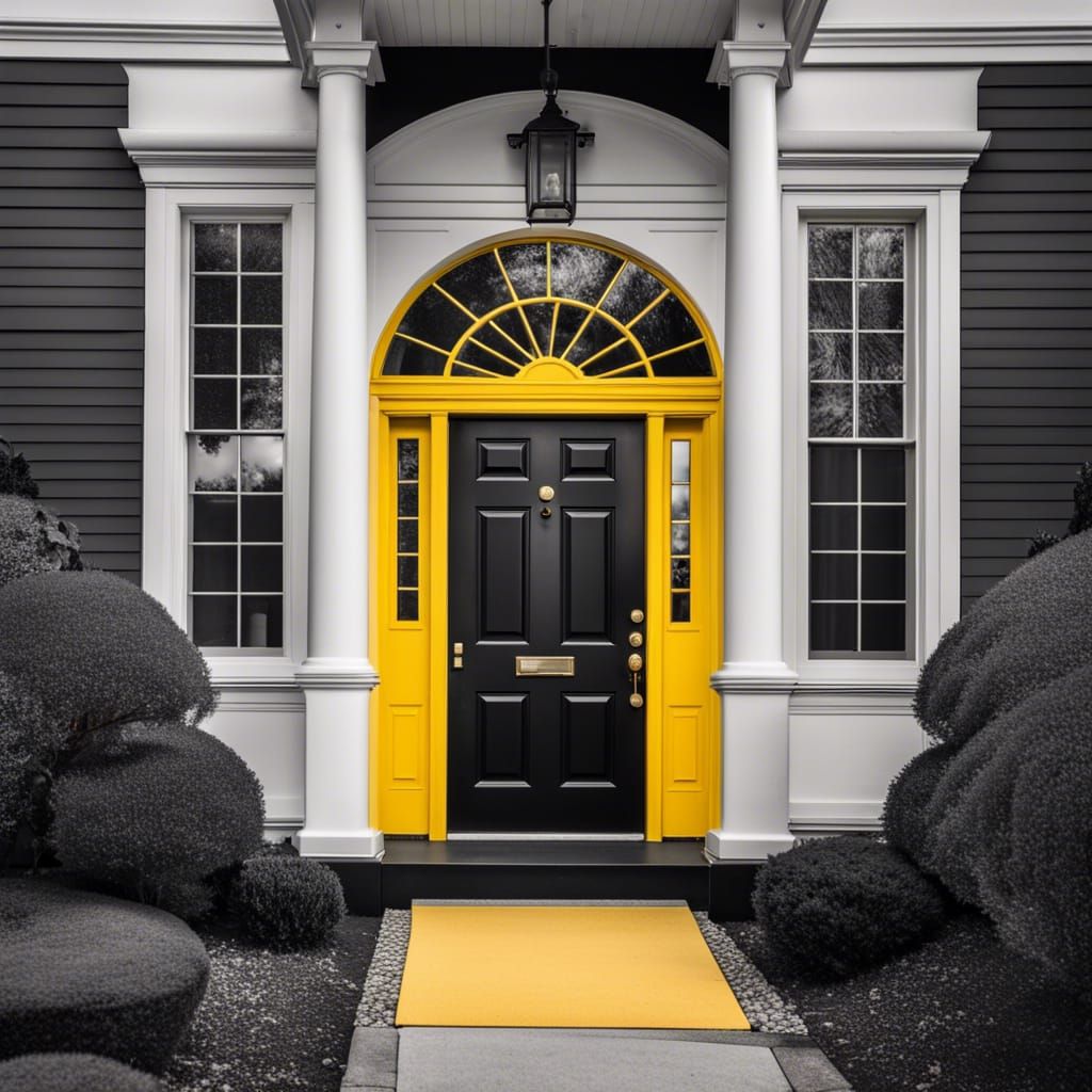 Monochrome House with Yellow Door in HDR