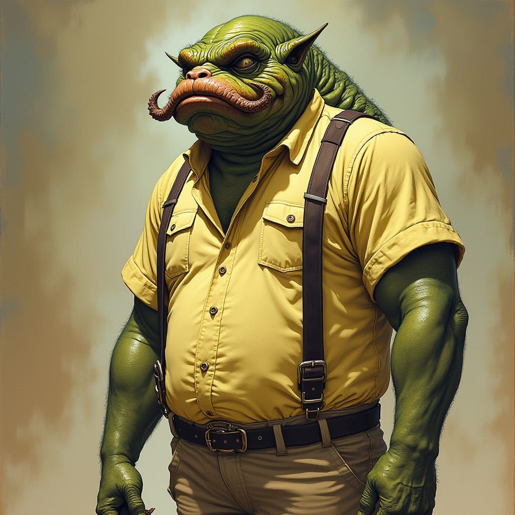 Grotesque DeVito-Hutt Hybrid Creature in Dark Fantasy Style