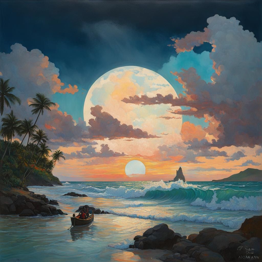 Gauguin-Style Seascape with Volumetric Lighting