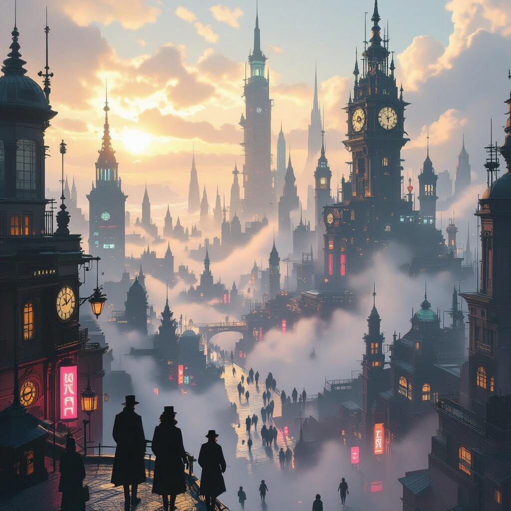 Steampunk Metropolis in Cyberpunk Style