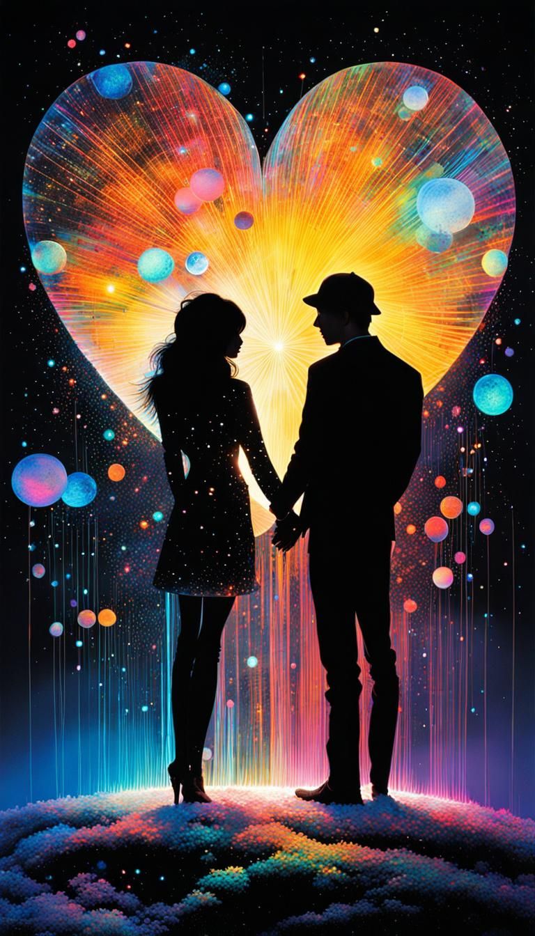 Bioluminescent Ink Splatter Couple in Holographic Cosmos