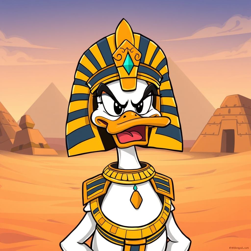 Cartoon Duck Pharaoh in Disney Animation Style
