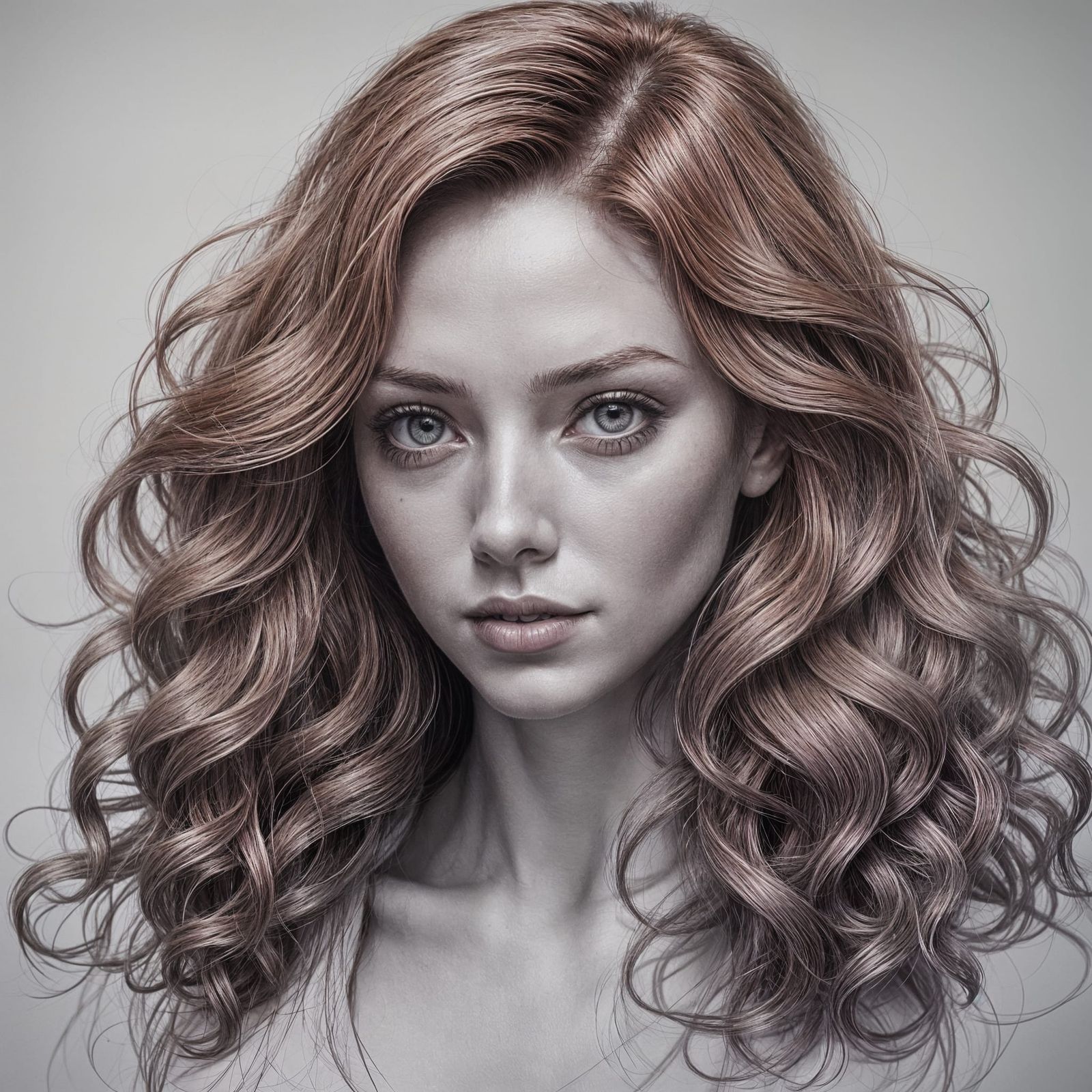 Pencil Sketch of a Girl with Fiery Red Hair