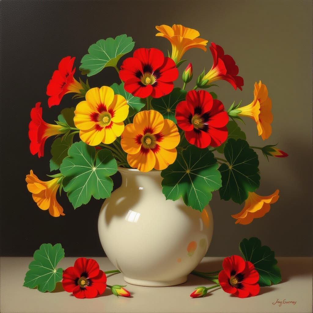 Vibrant Nasturtium Still Life Oil Painting