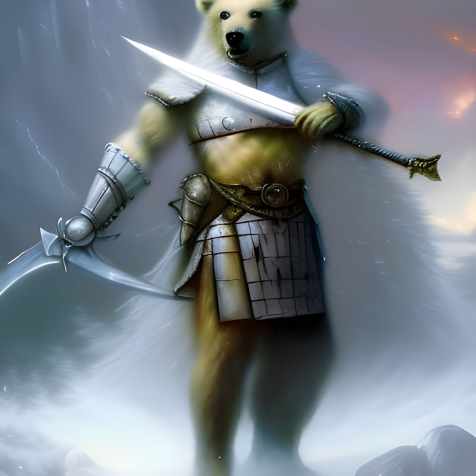 Armored Bear Knight with Longsword in Ethereal Light