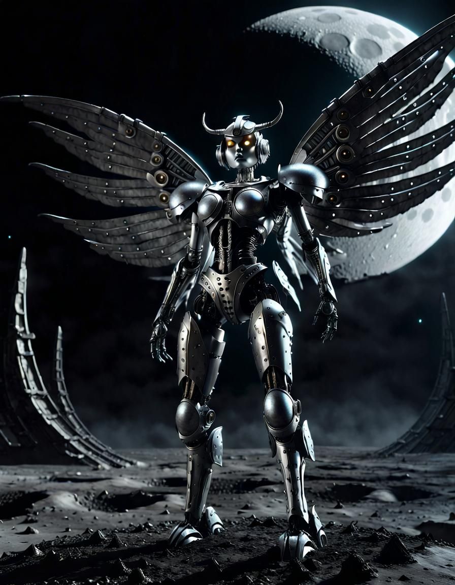 Robot Fairy on the Moon in Dark Fantasy Style