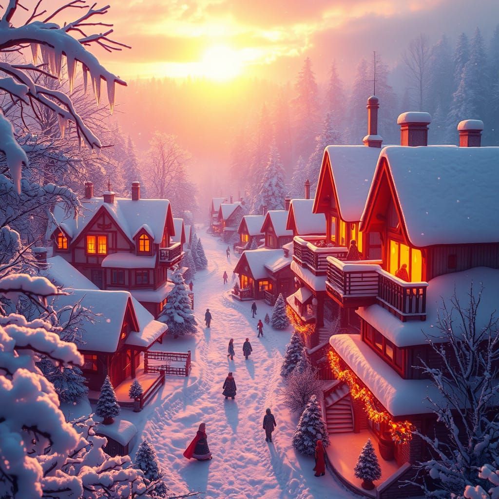 Winter Wonderland Christmas Morning in Vibrant, Whimsical St...