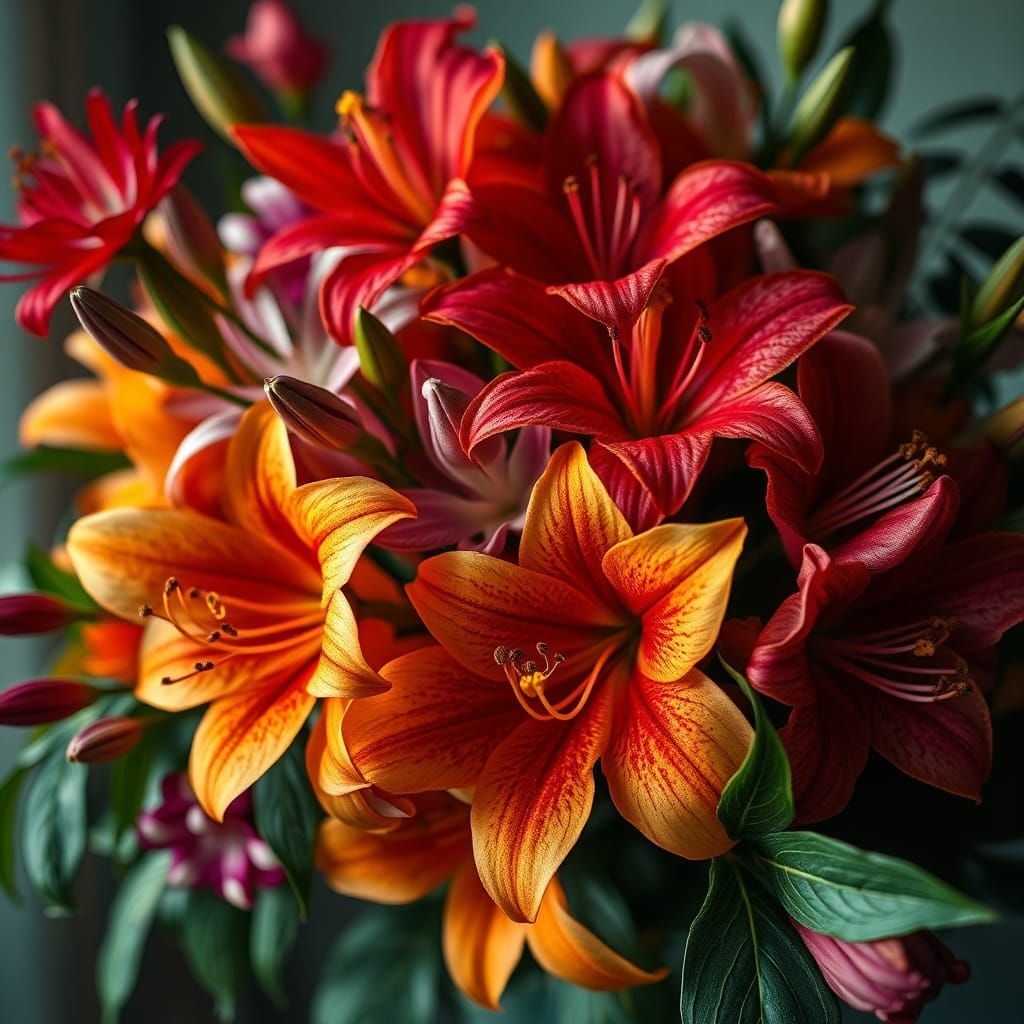 Hyperrealistic Exotic Flower Bouquet in HDR