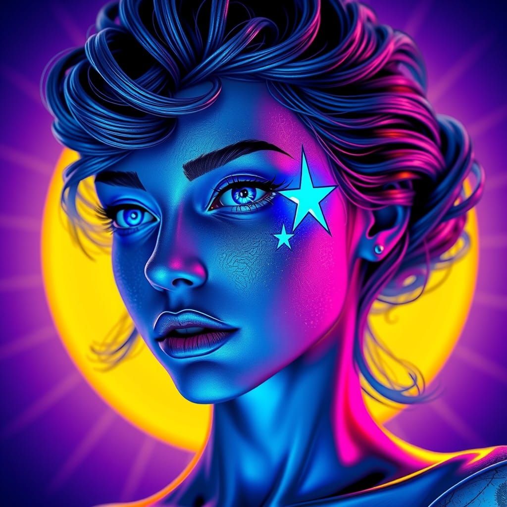 Iridescent Goddess in Neon Blue Radiance