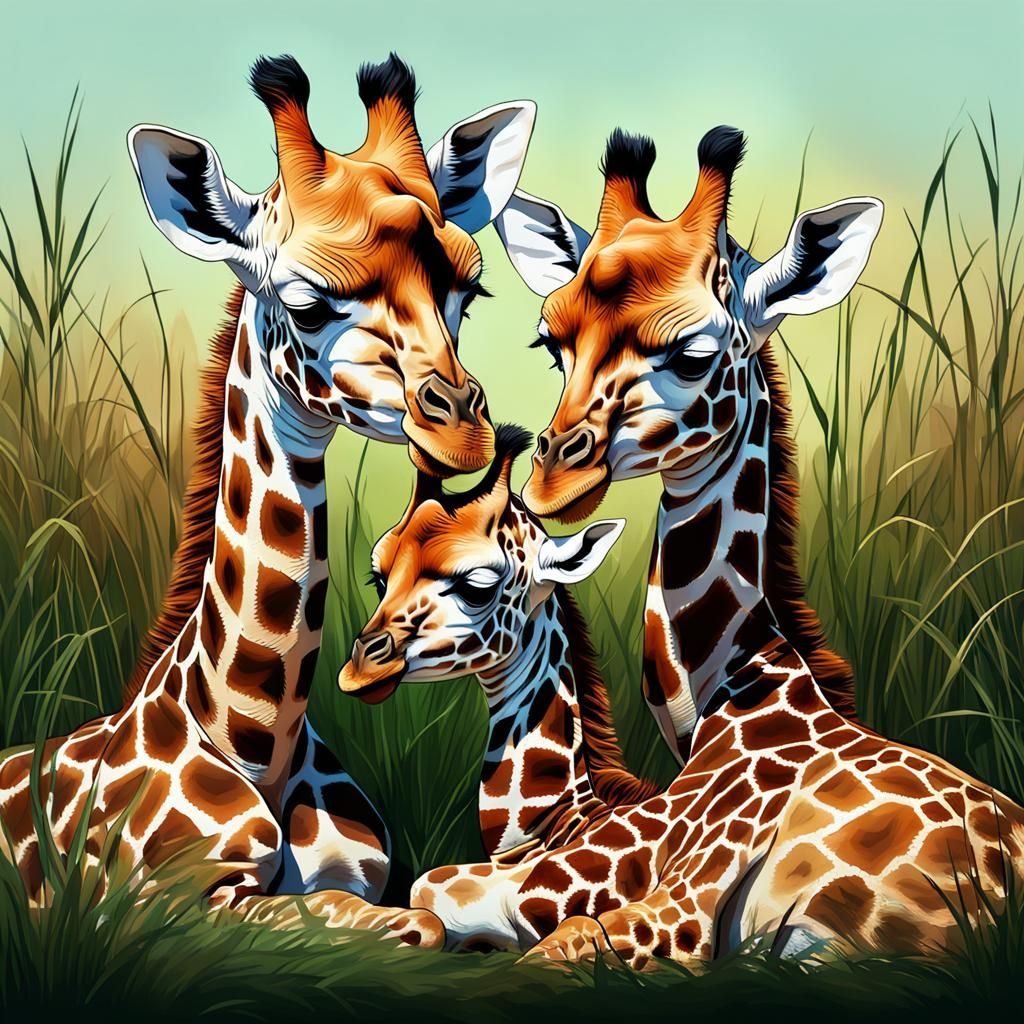 Peaceful Baby Giraffes in a Cozy Savanna Scene