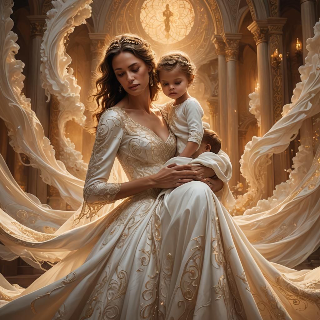 Mother and Children in Fantastical Matte Painting