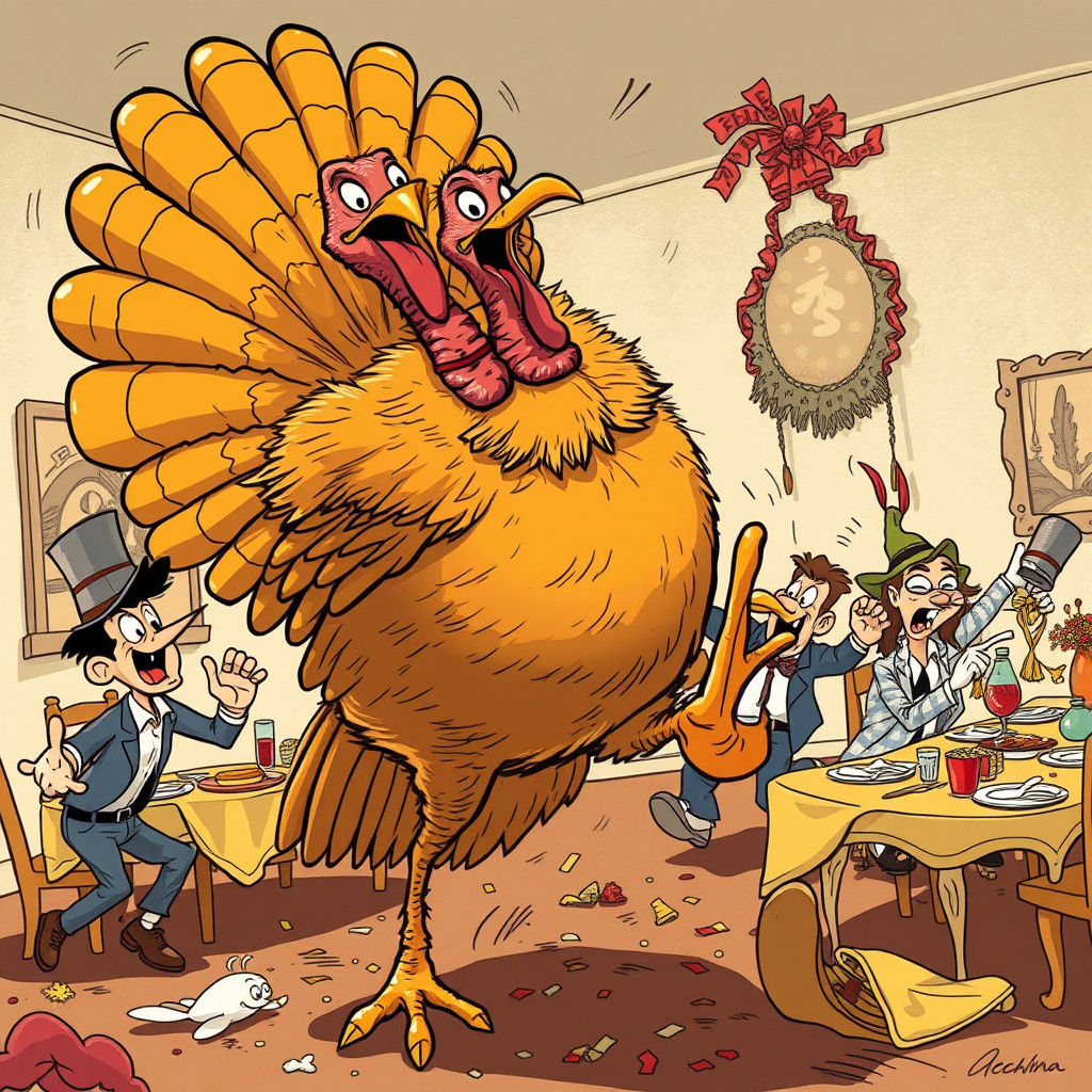 Thanksgiving Turkey Uprising: A Cartoonish Rebellion