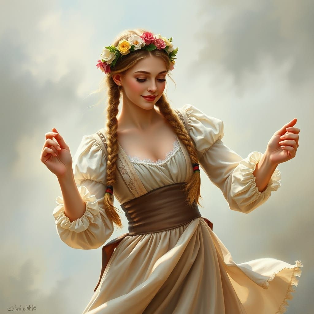 Dancing Woman in Ethereal Mist: Watercolor and Oil